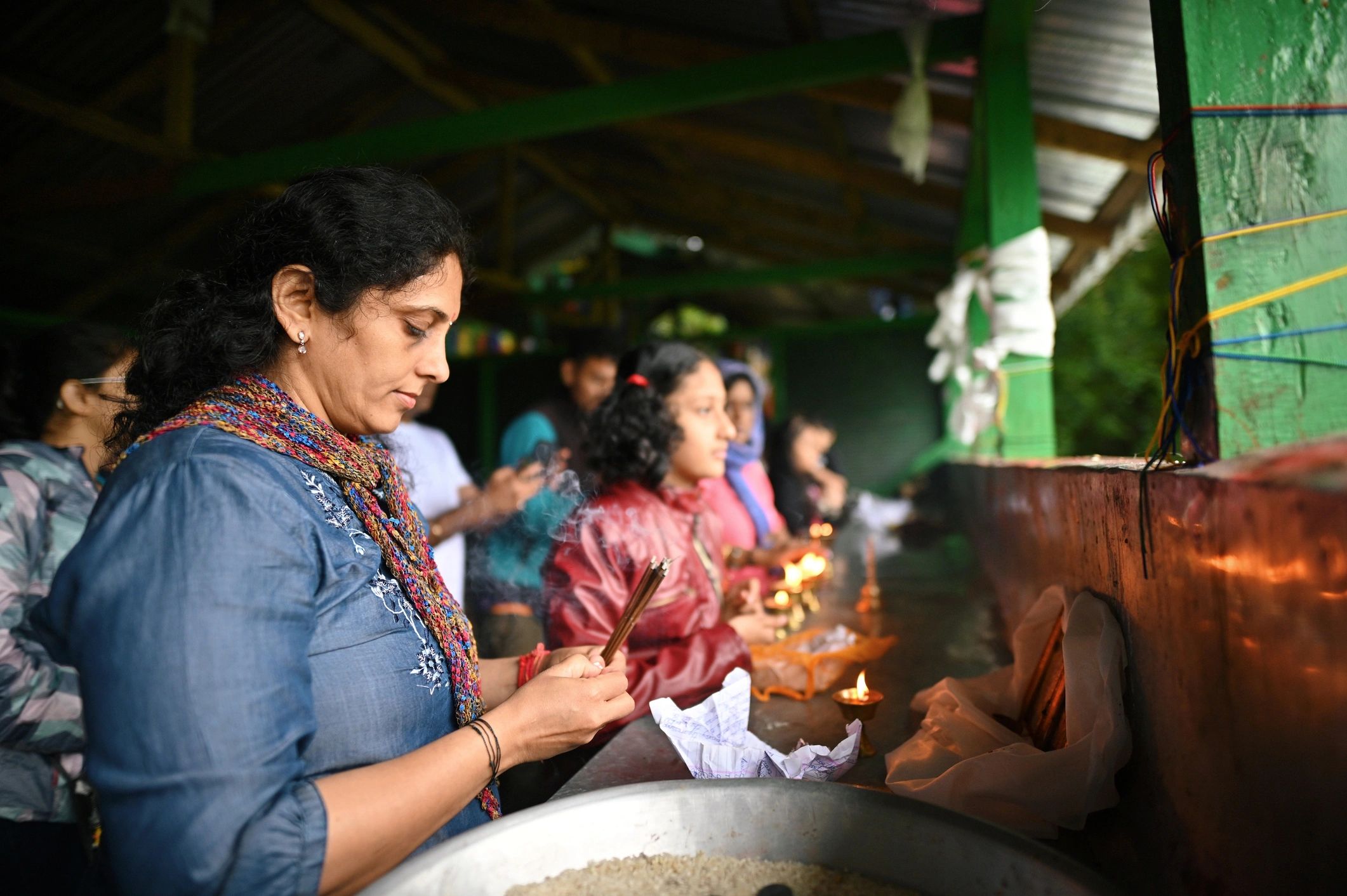 Traveler in prayerful moment in India