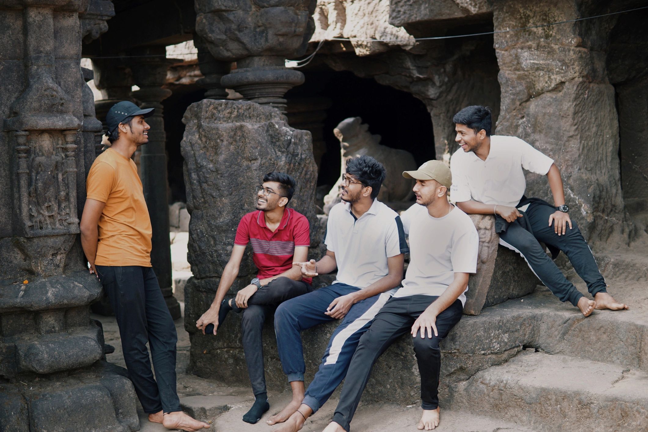 Visitors inside a temple in India